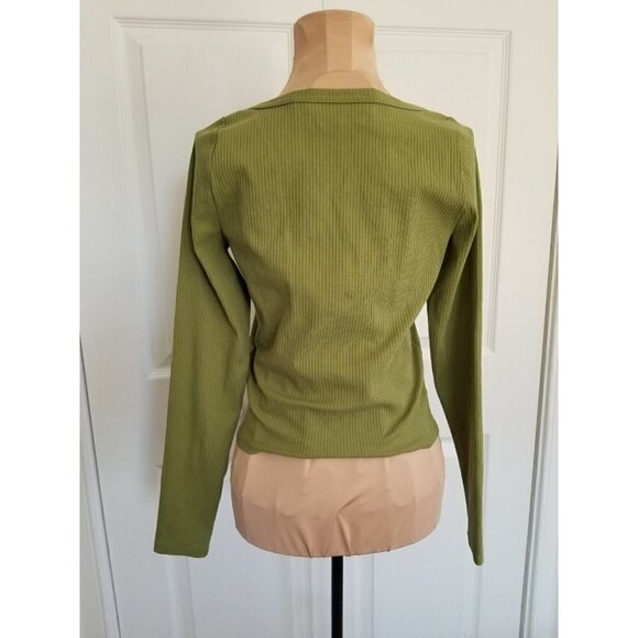 Madewell Women Square Neck Long Sleeve Ribbed Cropped Sleekhold Green Top Size S - Picture 2 of 10